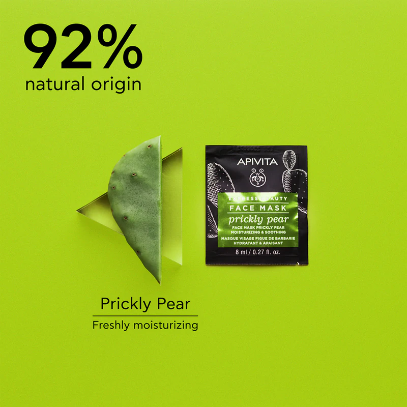Máscara facial hidratante Apivita Express Beauty com aroma de figo da Índia e propriedades hidratantes.