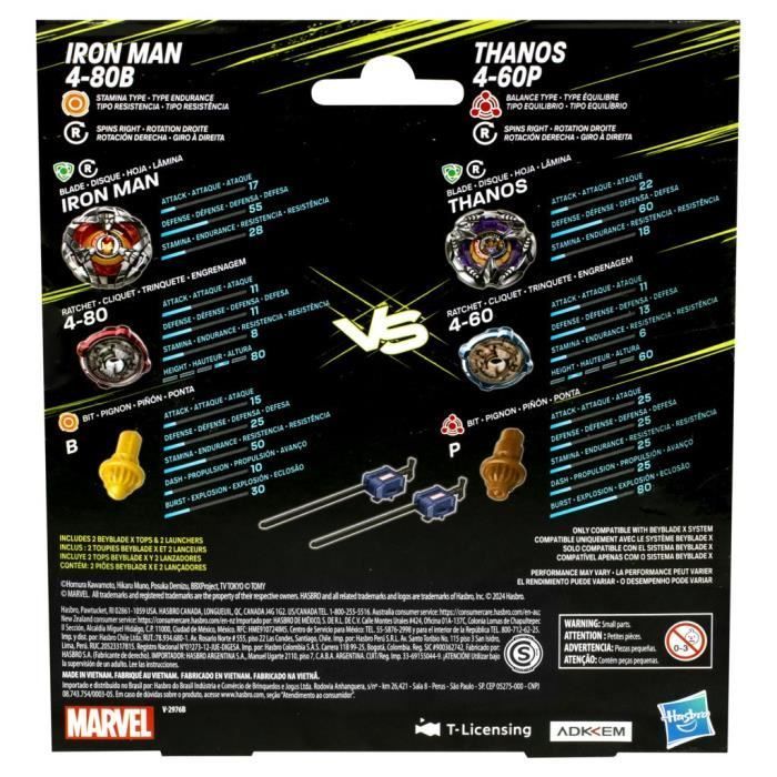 Beyblade X Multipack Toupie Iron Man 4-80B vs. Thanos 4-60B, Marvel , Dès 8 ans