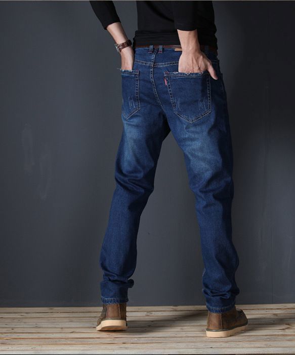 Pantalones vaqueros elásticos de pierna recta para hombre, tallas grandes - INSFITY - Azul - Corte regular - Adulto - Hombre