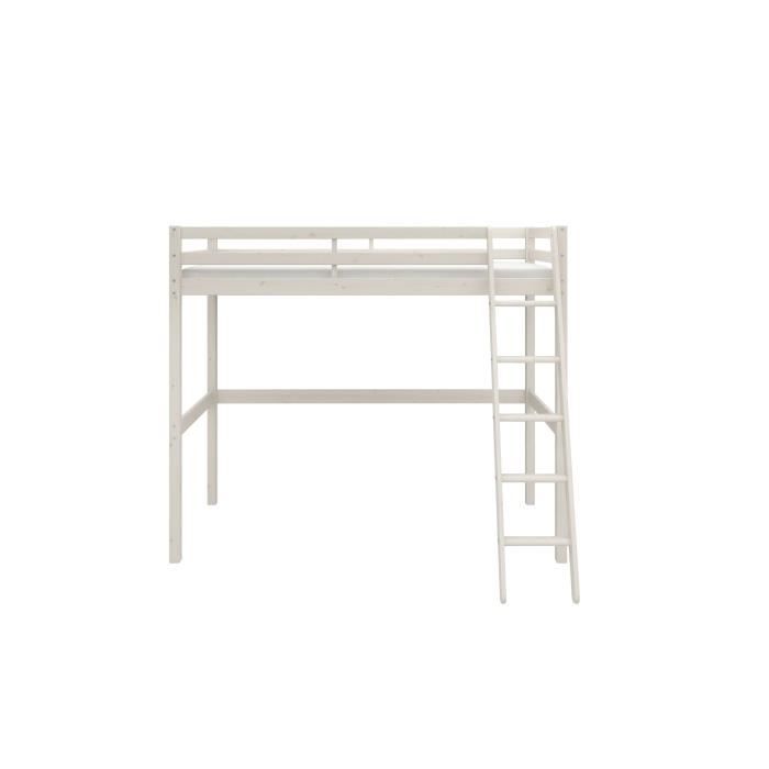 Lit mezzanine enfant - ERIKA - Pin massif blanchi - Sommier inclus - 90 x 190 cm