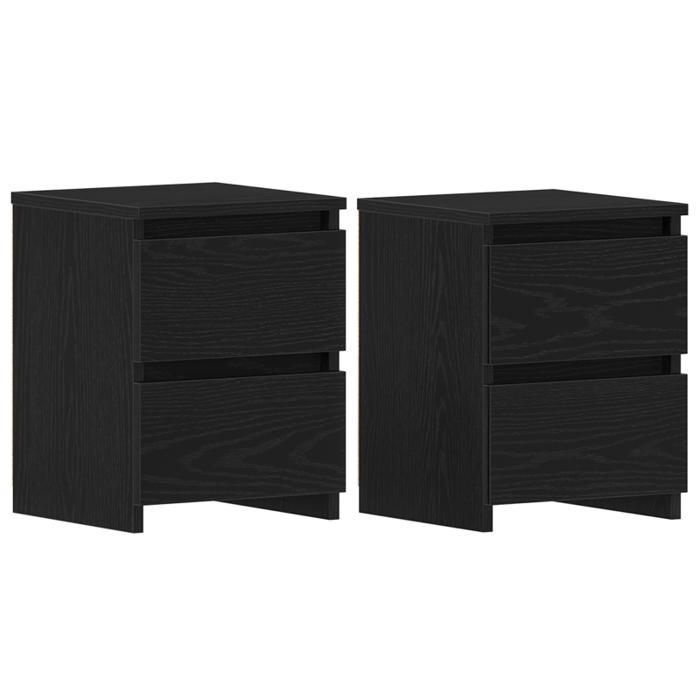 Lot de 2 tables de chevet 2 tiroirs noir effet chêne 30x30x40 cm - style contemporain