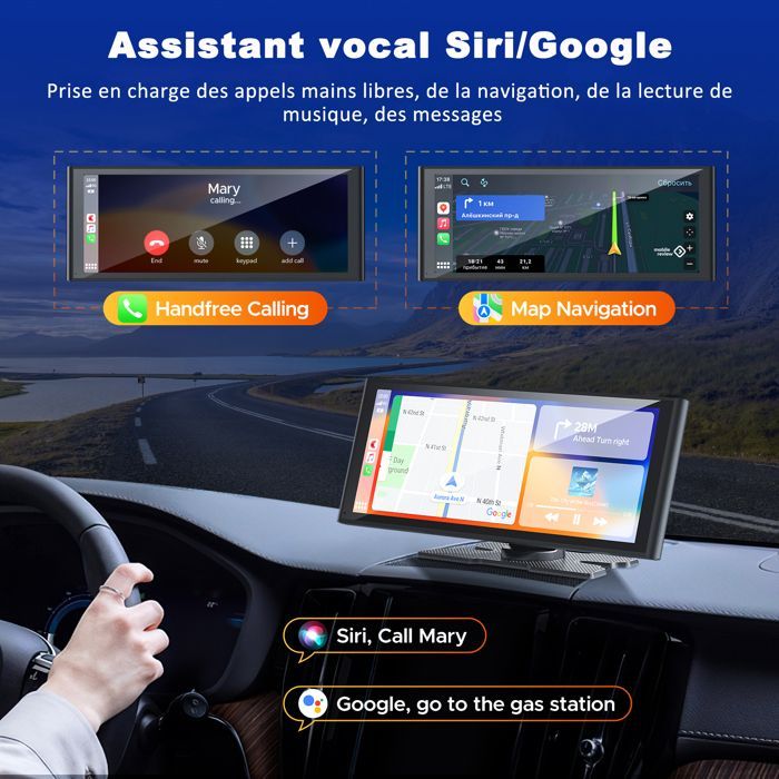 Rádio automotivo CAMPARK de 10,26 polegadas com CarPlay, câmera frontal 4K+1080P, câmera traseira, tela sensível ao toque, CarPlay sem fio e Android Auto.