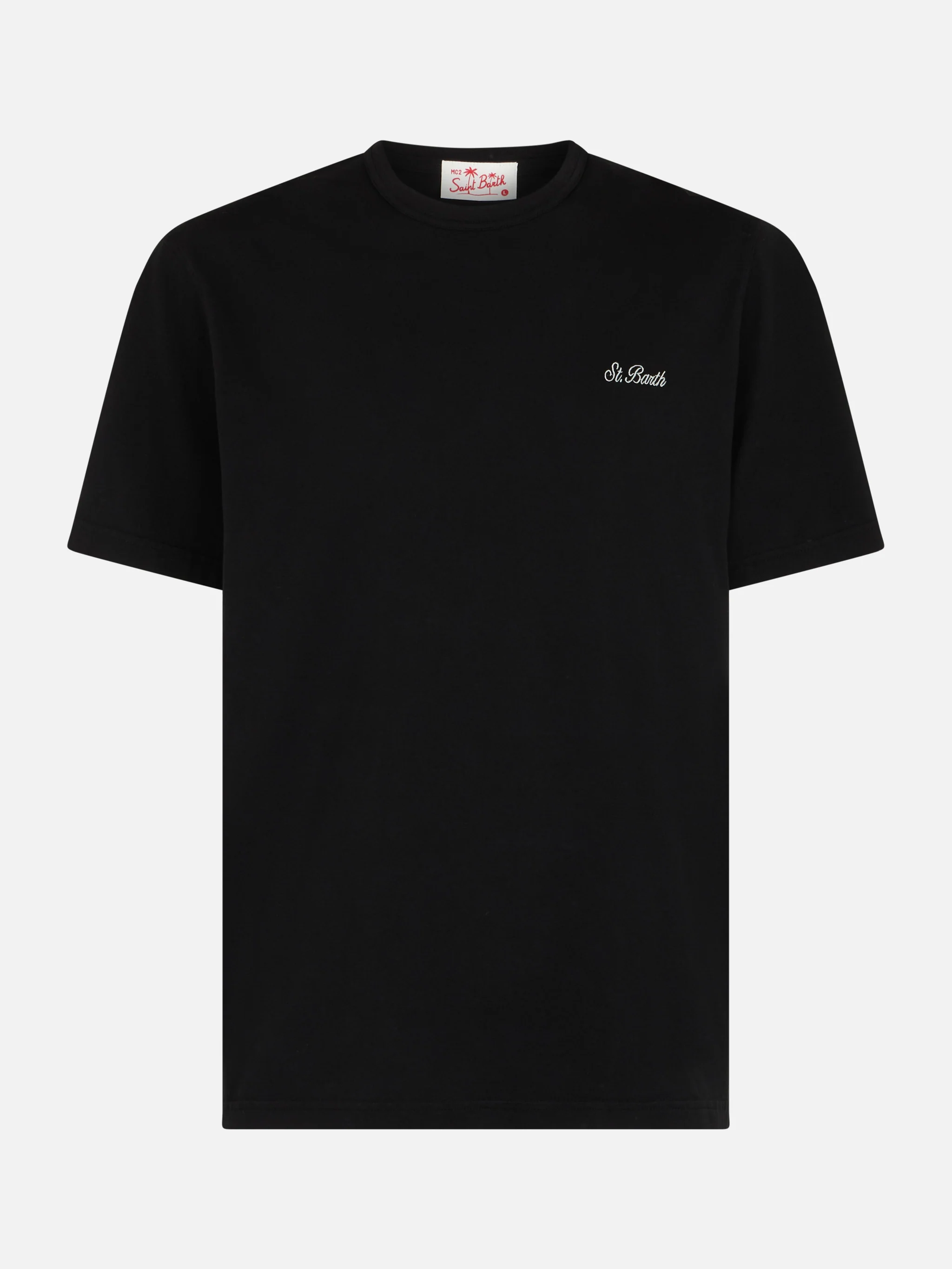 Camiseta negra de punto de algodón Dover para hombre con bordado de St. Barth