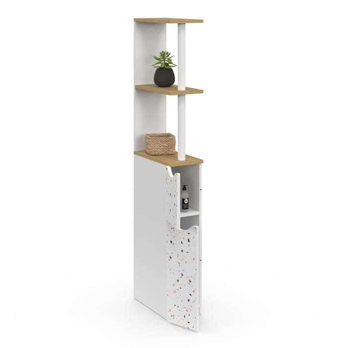 IDMARKET WILLY 2-door WC cabinet with shelf, terrazzo and beech finish