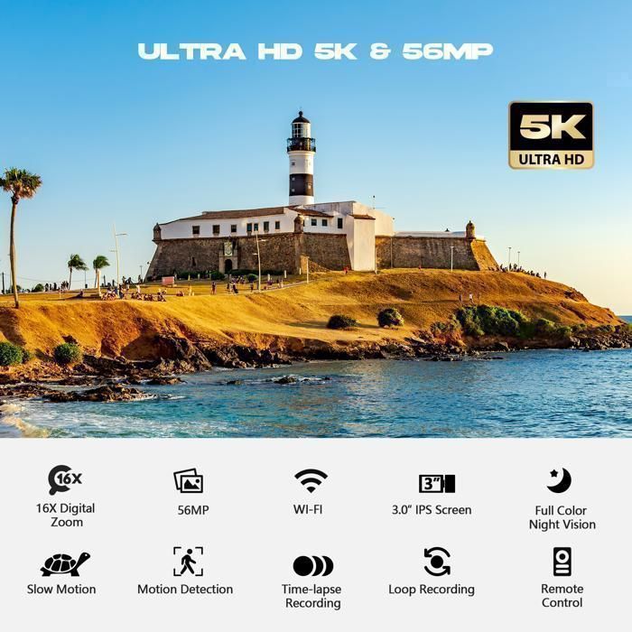 Videocámara JEEMAK 5K, cámara de video digital de 56 MP, videocámara para vlogging, pantalla táctil de 3