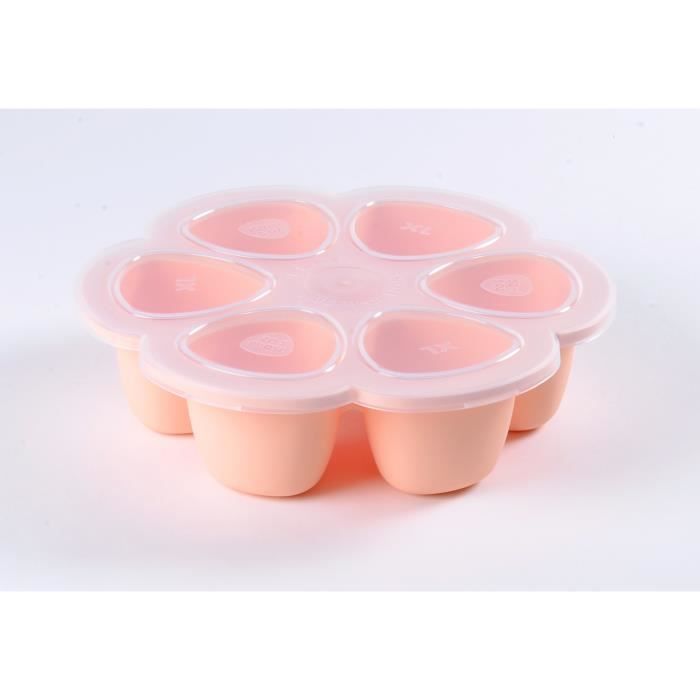 Contenitori multiporzione in silicone BEABA Premium, resistenti al calore, con coperchio ermetico, Made in Italy, 6 x 150 ml rosa