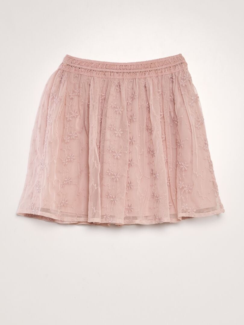 Geborduurde tule rok met wijde pijpen - ROZE