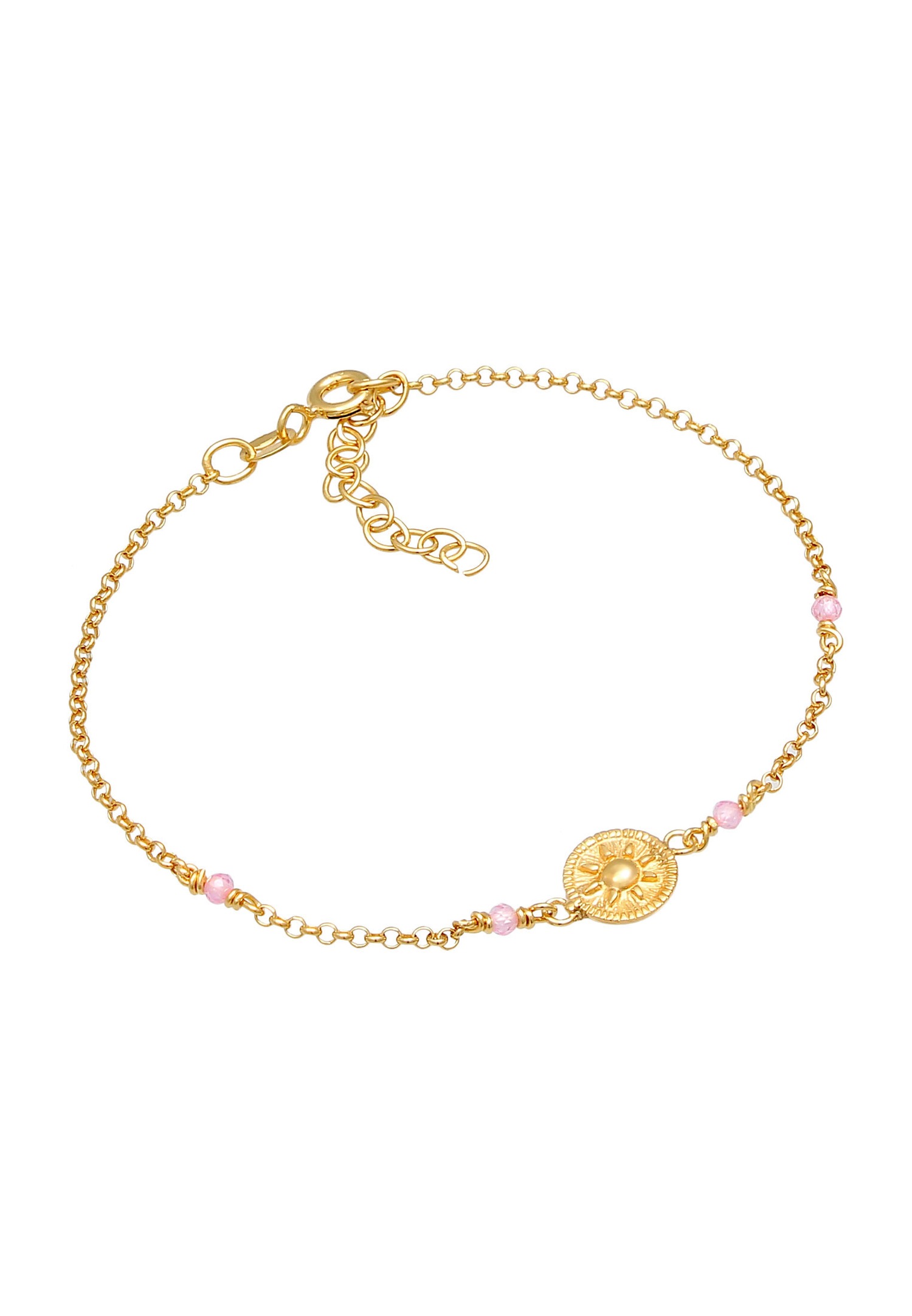 Elli Dames Pièce de Monnaie Sun Vintage Trend Réglable avec Quartz Rose en Argent Sterling 925 plaqué Or