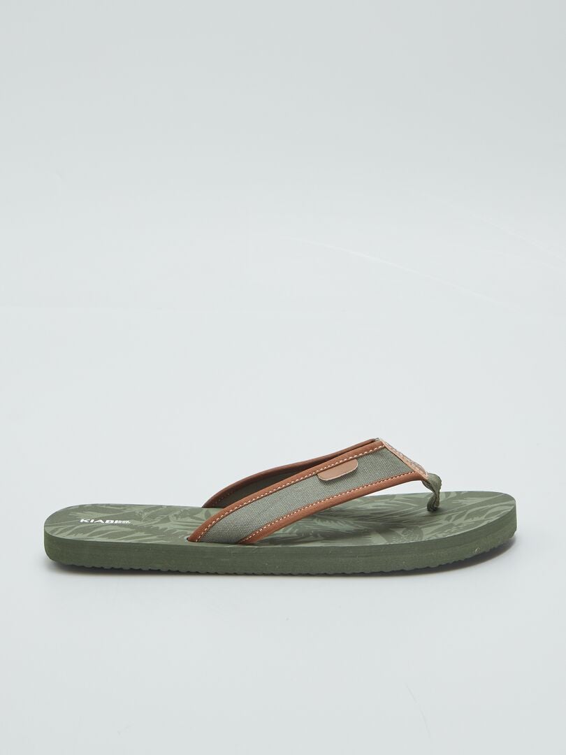 Chinelo de dedo com tira de tecido - Cáqui
