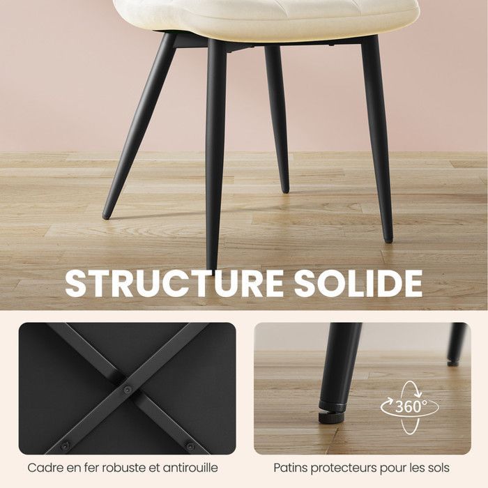 Set van 6 HavenlyHome eetkamerstoelen, beige fluwelen bekleding, ergonomisch ontwerp, metalen poten.