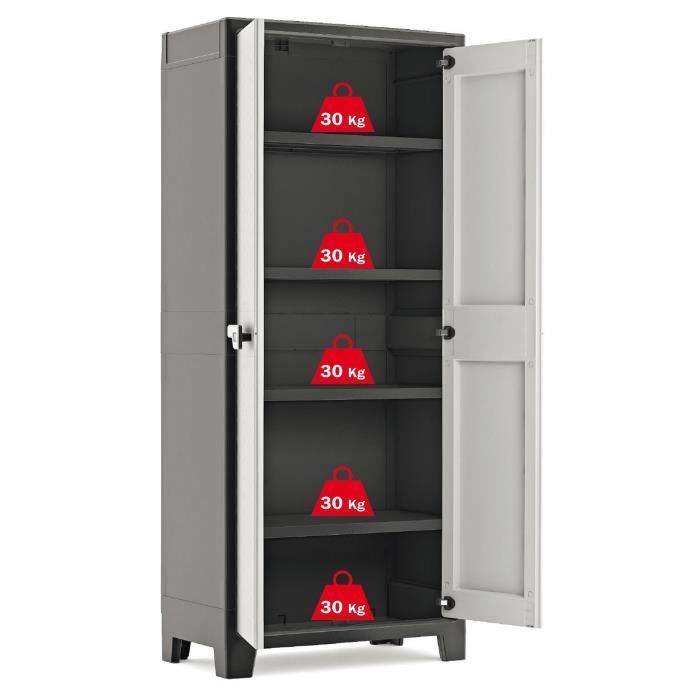Keter Armoire de Rangement avec Etagères Titan Noir et Gris 182cm Organisateur 434758