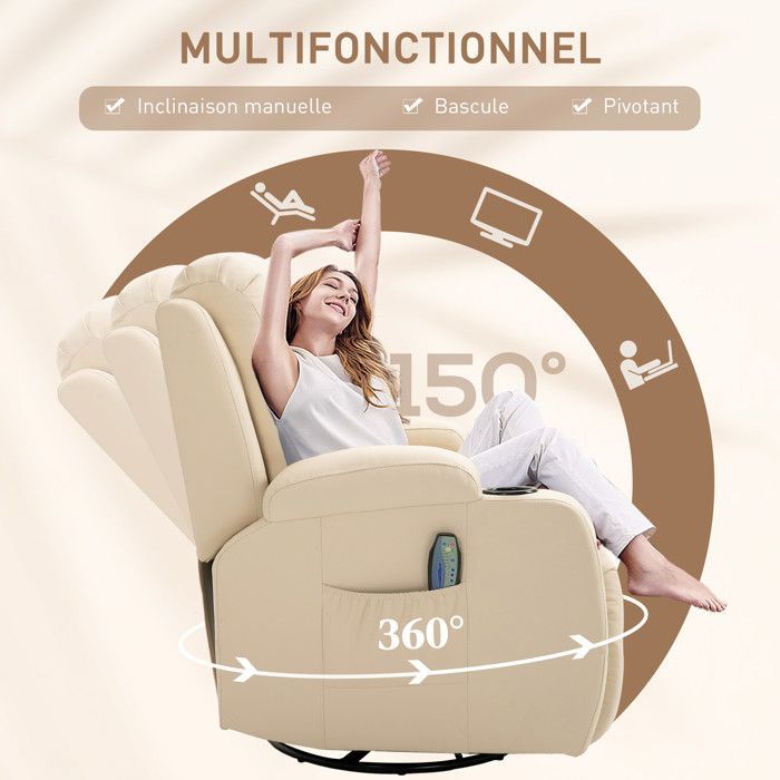 HOMCOM - Elektrische massagestoel - Kunstleer - 85x94x104cm - Crème