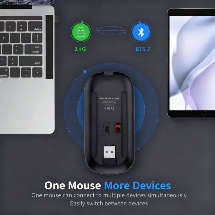 Ratón óptico inalámbrico KAL - Ratón inalámbrico USB de 2,4 GHz con Bluetooth, seguimiento óptico de 1600 DPI, modo dual, recargable, para PC/Mac/iPad
