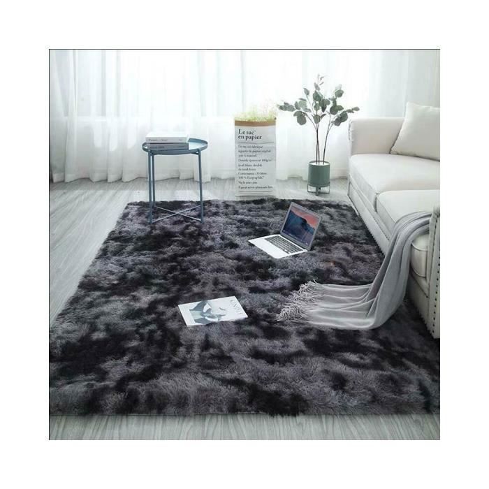 Tappeto a pelo lungo per soggiorno, 160x230 cm, grigio scuro, morbido al tatto.