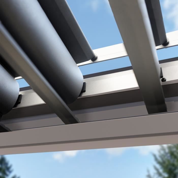 Pérgola PRIMEYARD de 3x6 m con postes de aluminio y lamas de aluminio ajustables, pabellón gris.
