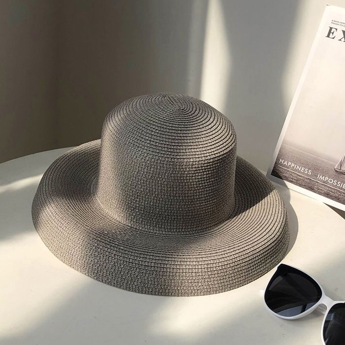 Sombrero de niña - FUNMOON - Estilo retro francés Hepburn - Paja - Vacaciones en la playa - Sombrilla - Moda