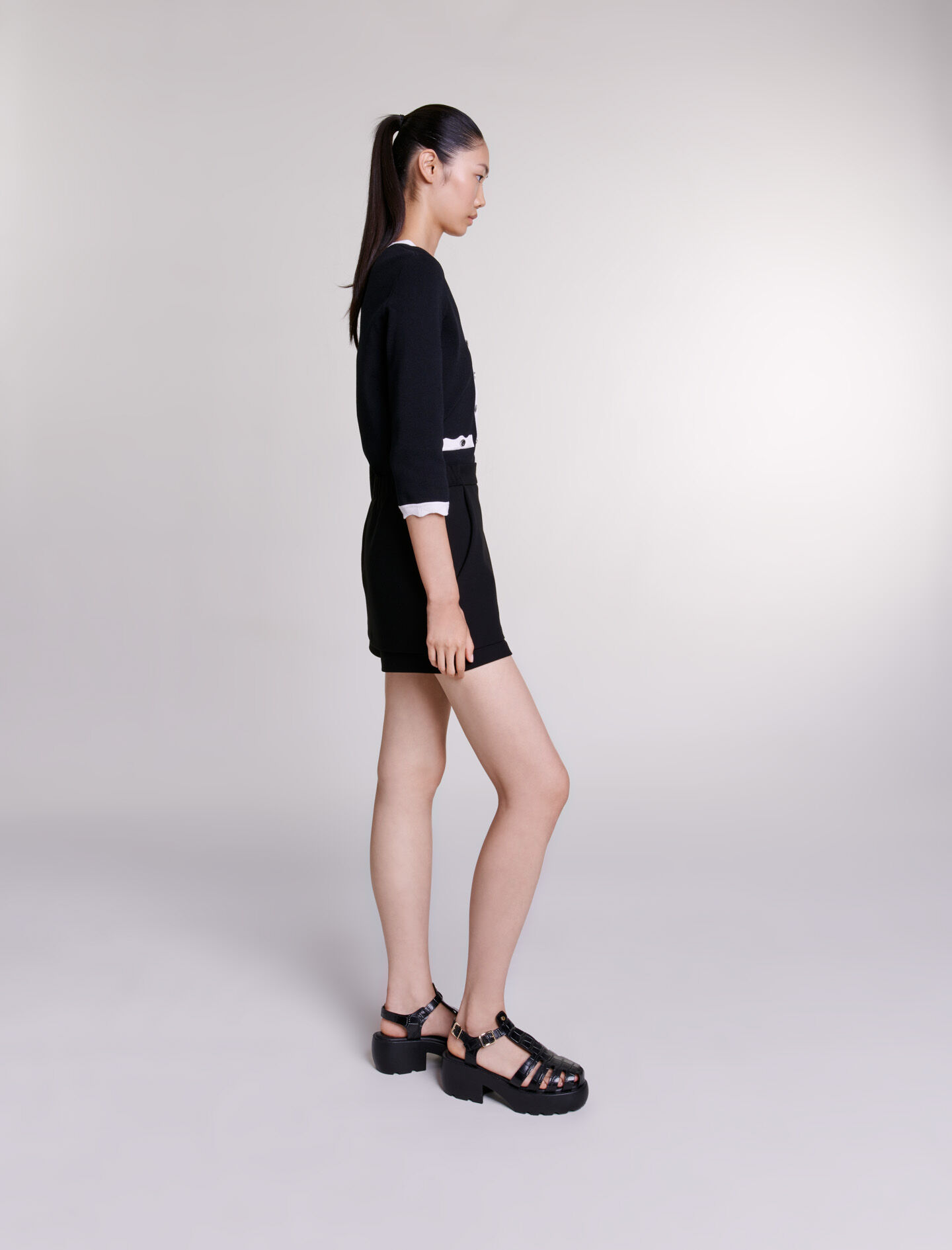 Cardigan bicolor - Negru