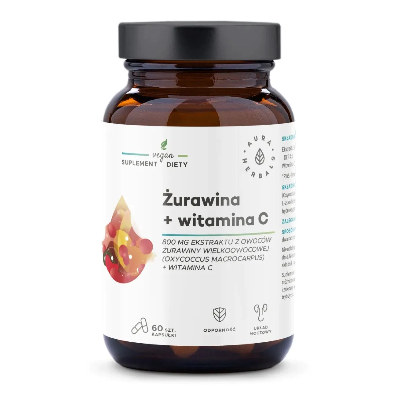 Aura Herbals Żurawina 800 mg + Witamina C, Kapsułki