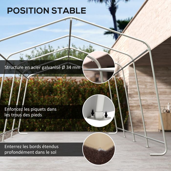 Cochera Outsunny - acero galvanizado robusto, polietileno de alta densidad de 150 g/m², impermeable y resistente a los rayos UV - 618x330x240cm - color caqui
