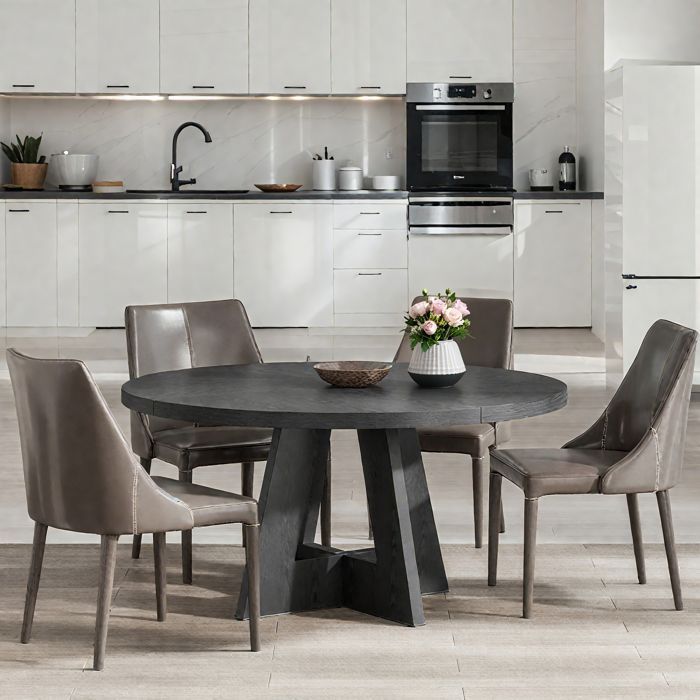 Ronde eettafel 120 x 120 x 75 cm - houten eettafel voor 6 tot 8 personen - voor keuken, woonkamer, zwart