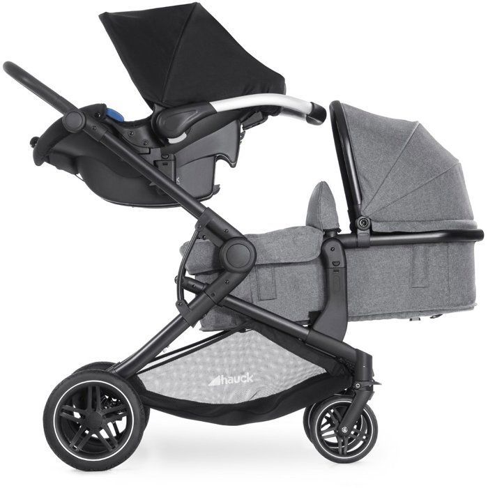 HAUCK - Double Stroller - Atlantic Twin - 4 Wheels - Heather Grey