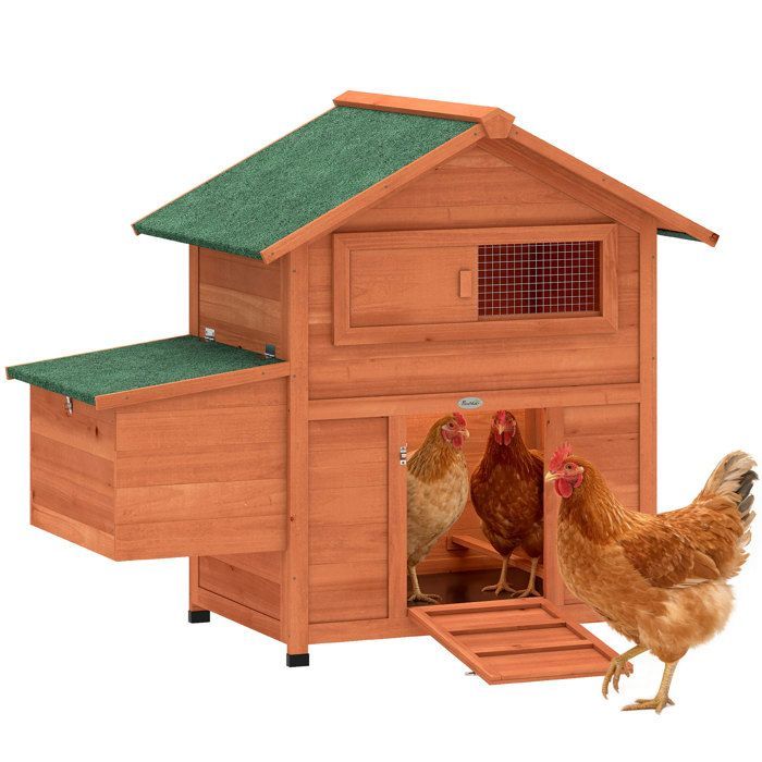 Poulailler - PawHut - pondoir perchoir toit en bitume étanche fenêtre de ventilation - bois - 113,5x67,5x95,5cm - orange