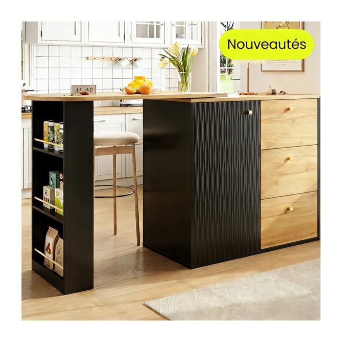 Kitchen island - GENERIC - Modern Bistro - 360° Rotating - Extendable 138–204 cm - 3 drawers & shelves