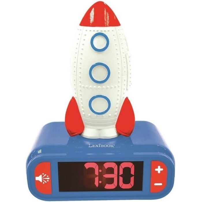 LEXIBOOK Digital Alarm Clock Night Light - Rocket - 3D Light and Sound - Blue, White and Red - Children's