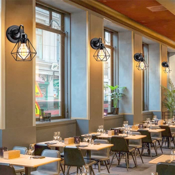 IDEGU Retro Industriële Wandlamp, Vintage Kooi Wandlamp met Smeedijzeren Kap voor Woonkamer en Slaapkamer