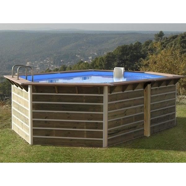 SABTANG Piscina de madera Waterclip 510x320x129 cm sobre suelo octogonal
