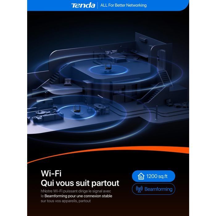 Router WiFi Dual Band AC1200 - Tenda AC10 - Porte Gigabit - Tecnologia Beamforming