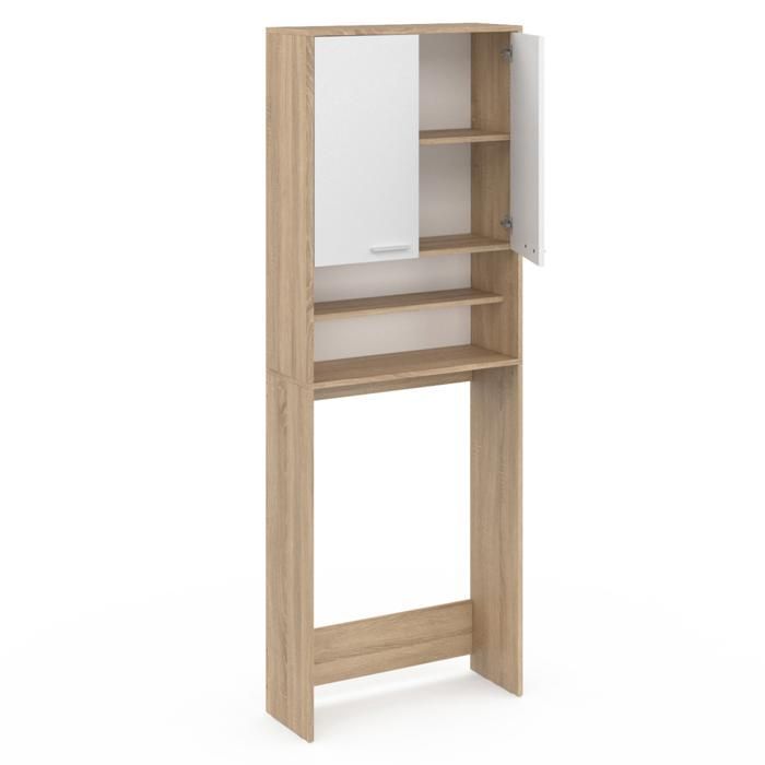 IDMARKET WALLIS white and beech storage unit above washing machine and toilet