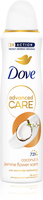 Desodorante spray Dove Advanced Care com fragrância de coco e jasmim