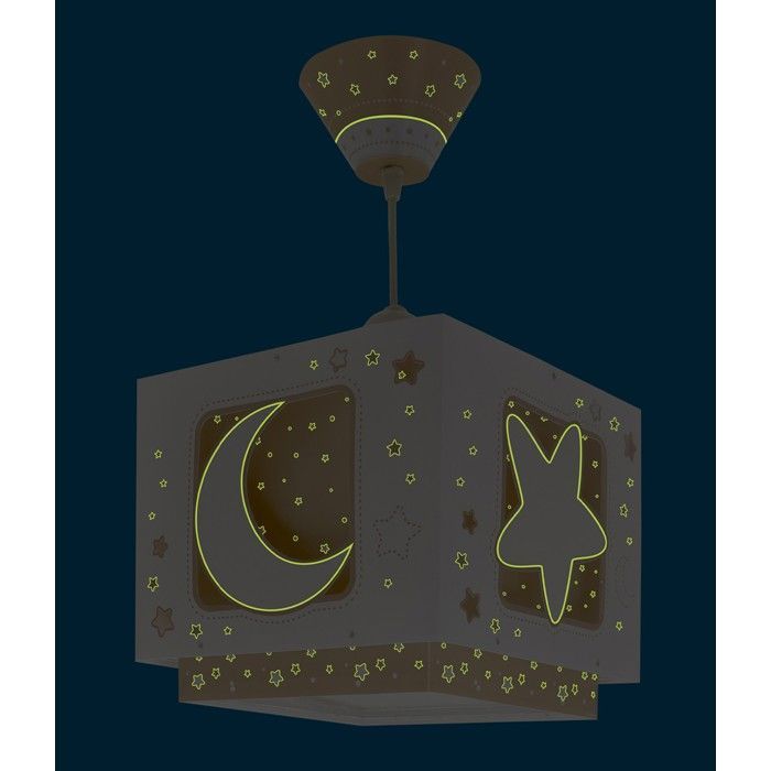 Lustre e luminária pendente infantil Dalber Moonlight, com lua e estrelas, bege.