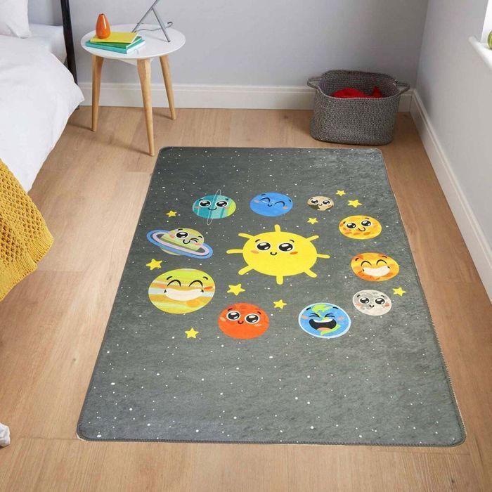 Tapis Enfant - ESPACE - 80x150 cm - Antidérapant - Lavable en machine - Doux au toucher