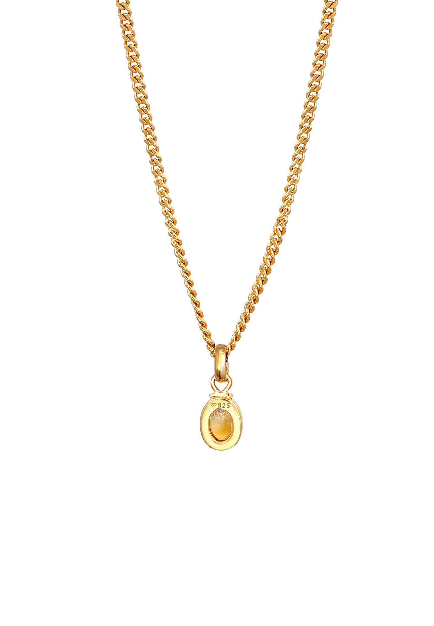 Elli PREMIUM Pendentif pour dames en pierre cabochon ovale classique avec citrine en argent sterling 925 plaqué or