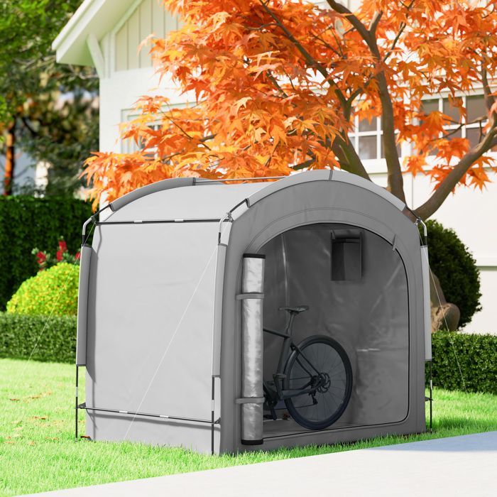 Tente de vélo - Outsunny - portable - pour 3-4 vélos - avec 2 poches latérales - 205 x 140 x 188 cm - gris foncé