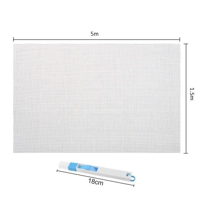 Mosquitera gris para ventana de 150 x 500 cm, malla de nailon con tira autoadhesiva y cepillo.