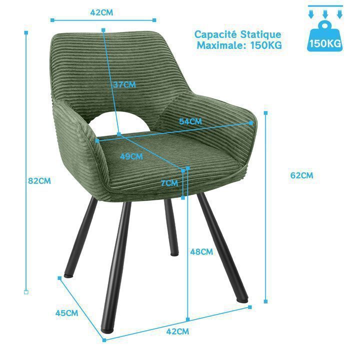 WAFTING Lot de 6 Chaises de Salle à Manger, Fauteuil Pivotantes avec Accoudoirs, Rembourrées avec Dossier en Velours,Vert