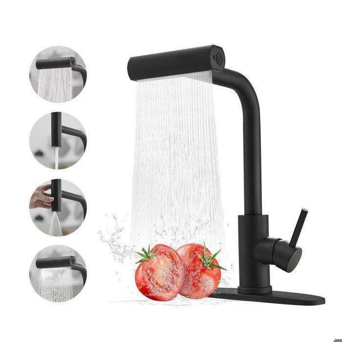 Rubinetto da cucina con doccetta estraibile a 4 modalità, miscelatore per acqua calda e fredda, girevole a 360°, in acciaio inox - Nero