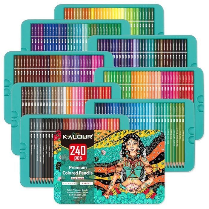 Crayons de couleur professionnels, lot de 240 couleurs, noyau souple avec couleurs vives, idéal pour le dessin, l'esquisse