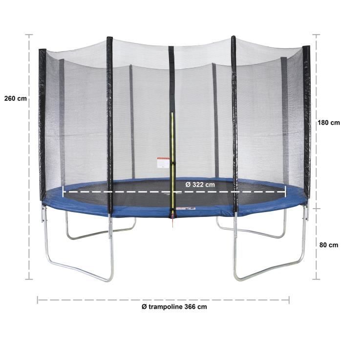 360cm Diameter Blue MAXI ECO Trampoline - KANGUI - With Net, Ladder, Protective Cover