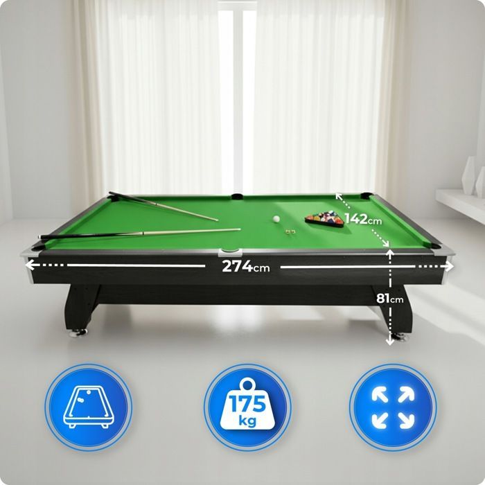 THUNDER® Multifunctional Pool Table | BOLD-BLACK-9FT | Tabletop | Ping-Pong | Air Hockey | Set | Home | Brown |