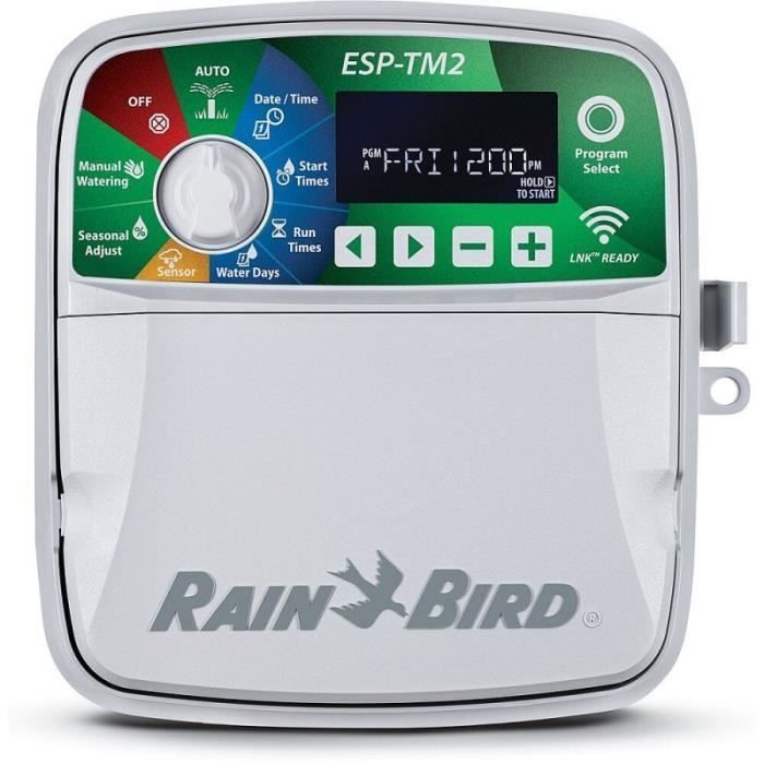 Controlador de riego Rain Bird ESP-TM2 - 12 zonas - 12 válvulas solenoides 100HV 24V - Blanco