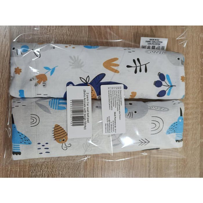 Children's 2-Piece Belt Cover Set, Belt Cushion 17x22cm, 100% Cotton Minky, Boho with Beige Minky, Medi Partners