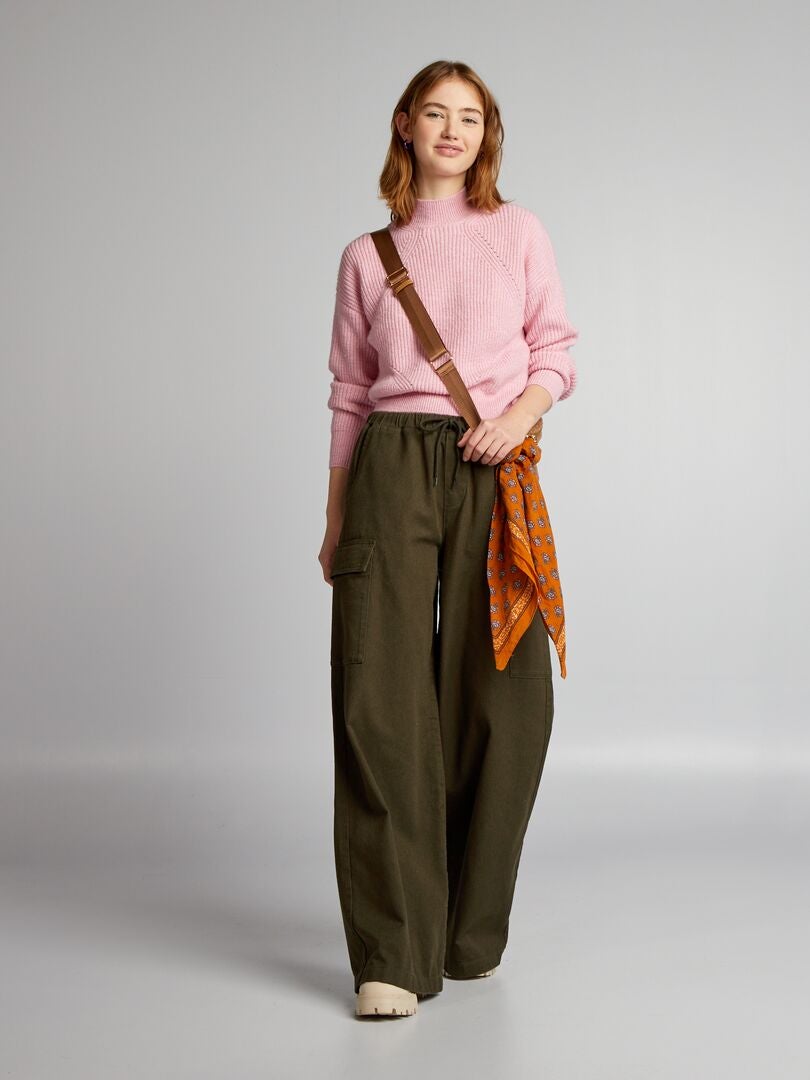 Pantalones de pierna ancha con bolsillos - CAQUI