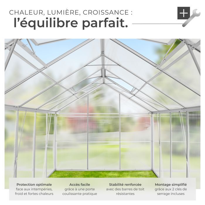Serre de jardin - TECTAKE - Serre d'extérieur en polycarbonate surface 11,13 m³ porte coulissante 185 x 375 x 195 cm sans fondation