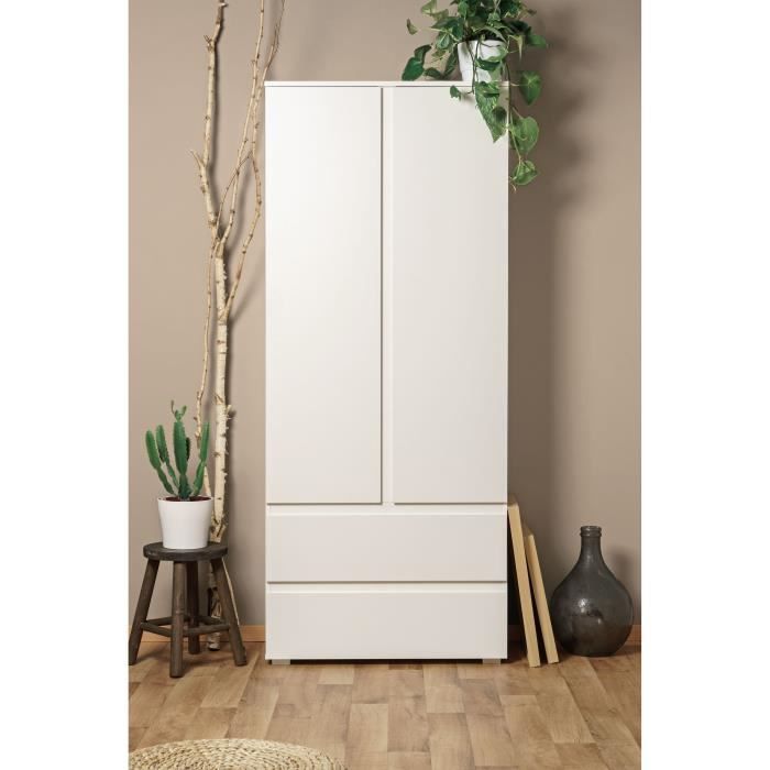 IMAGE7 Wardrobe - 2 doors + 2 drawers - Matte White - W80 x H191 x D40 cm