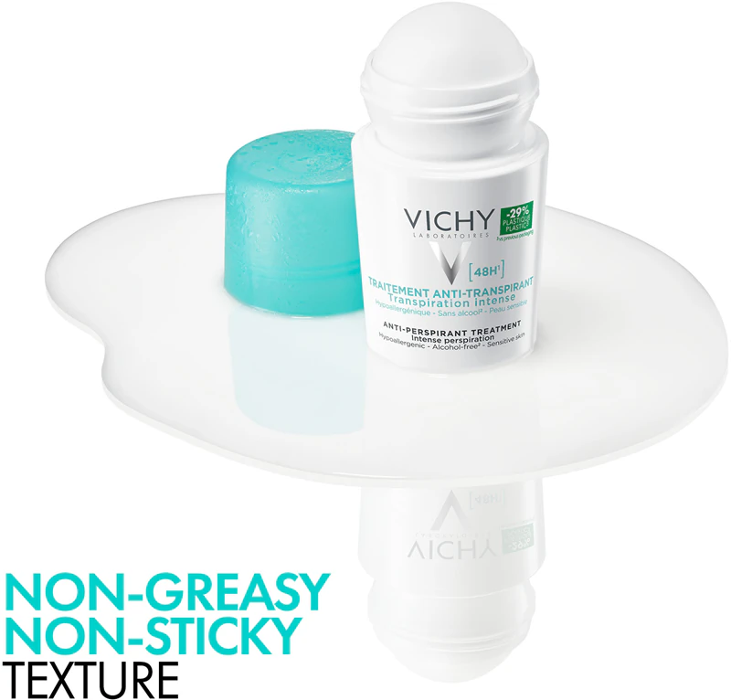 Desodorante roll-on antitranspirante Vichy 48h contra transpiração excessiva.
