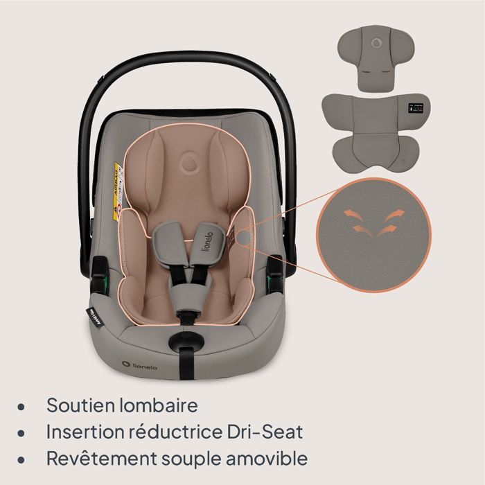 Seggiolino auto LIONELO Astrid i-Size (40-87 cm) con base ISOFIX - ADAC - Porta-neonati - Leggero - Grigio perla